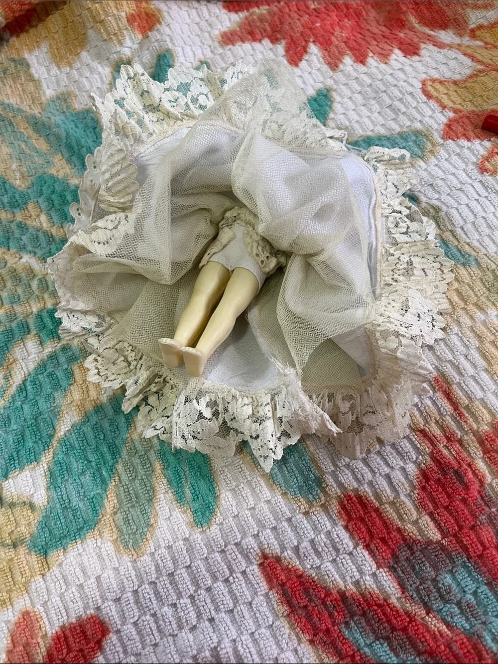 Vintage White-Lace Fashion Doll with Red Hair